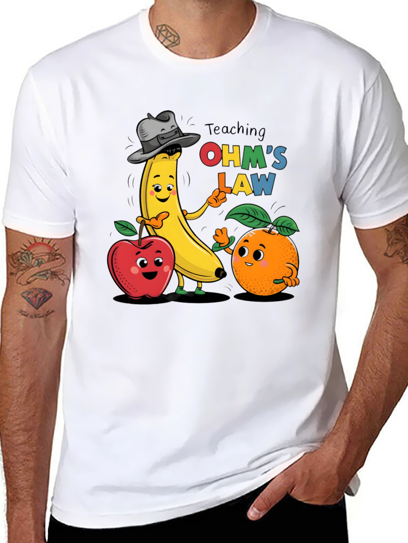 Ohms Law Fruit Cartoon Black T-Shirt