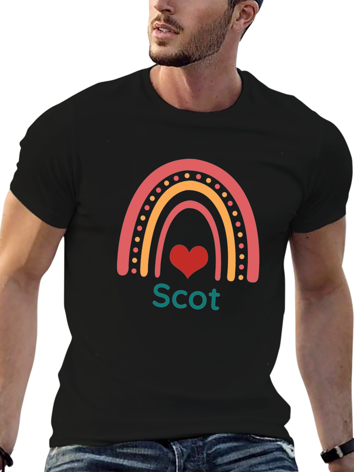 Scot Rainbow Heart Tee - Personalized Black T-Shirt
