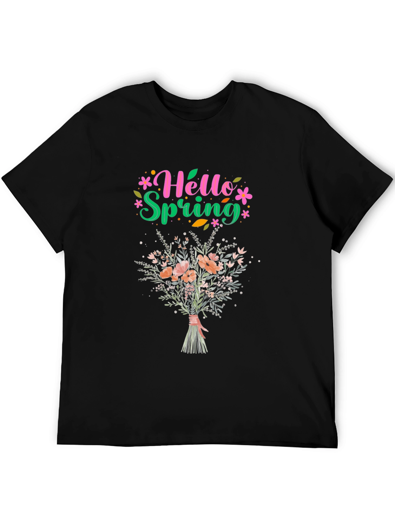 Hello Spring Floral Bouquet Graphic T-Shirt