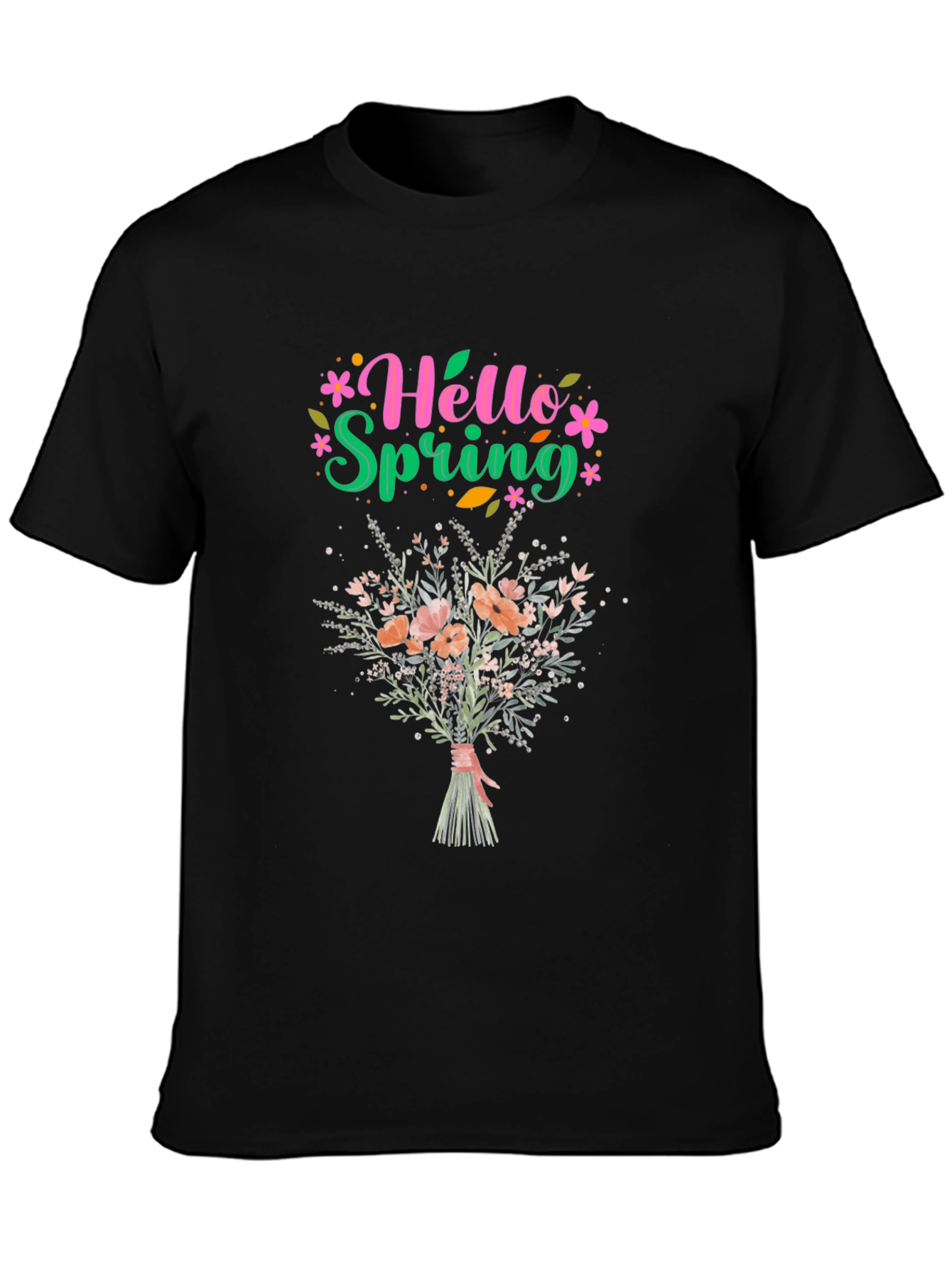 Hello Spring Floral Bouquet Graphic T-Shirt