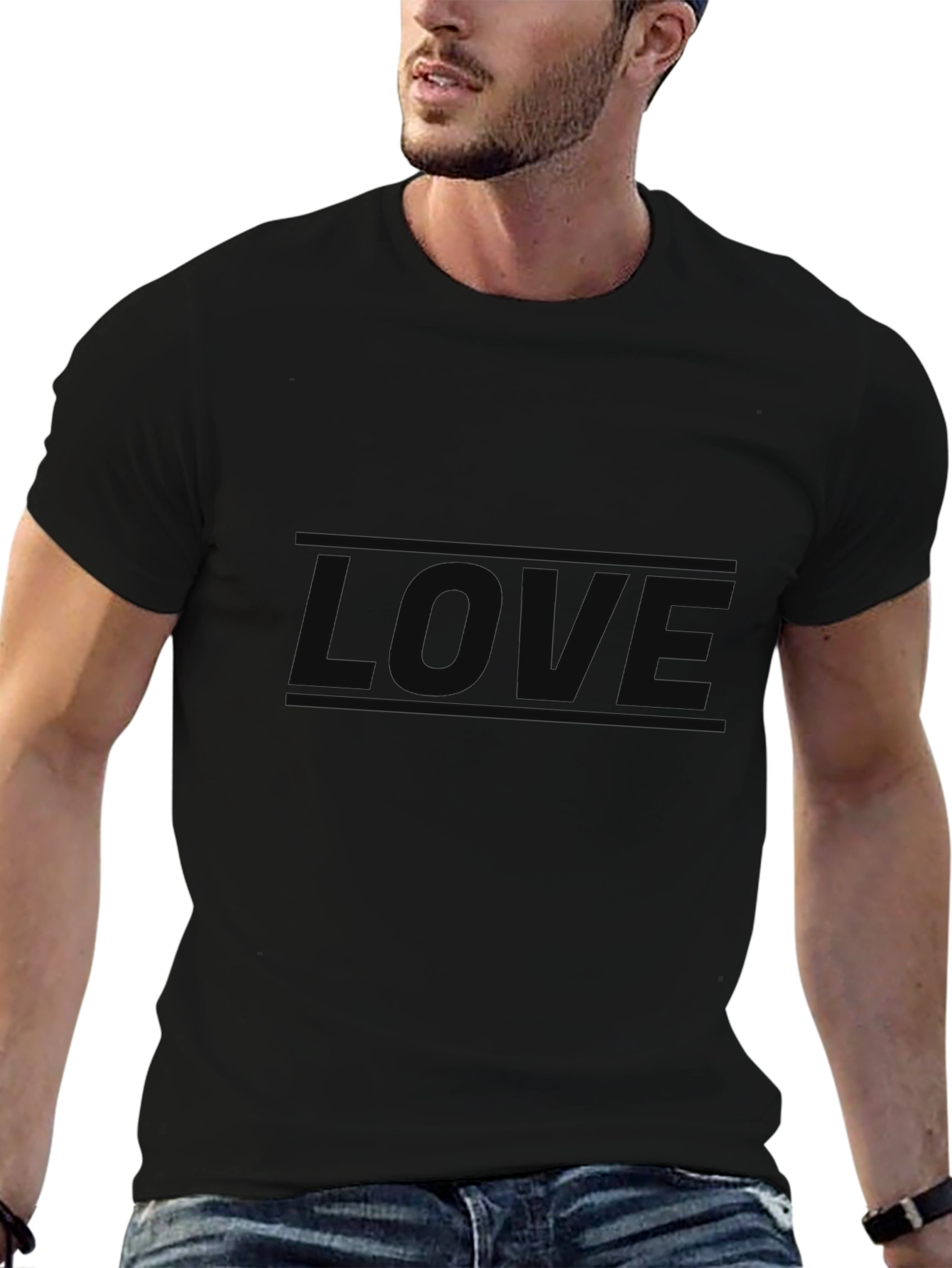 Mens Black LOVE Graphic Tee - Soft & Stylish
