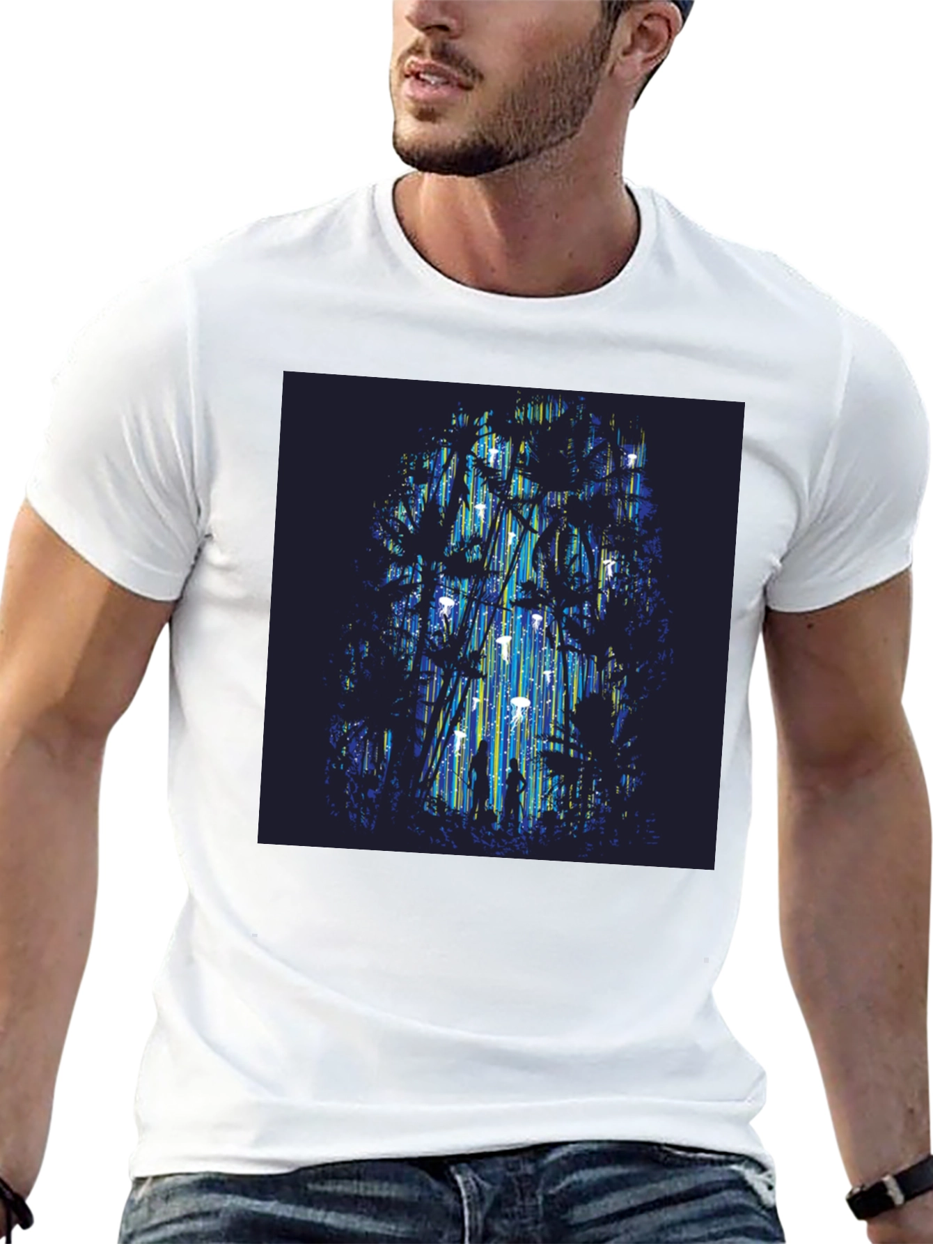Abstract Forest Graphic Tee - Stylish Black T-Shirt