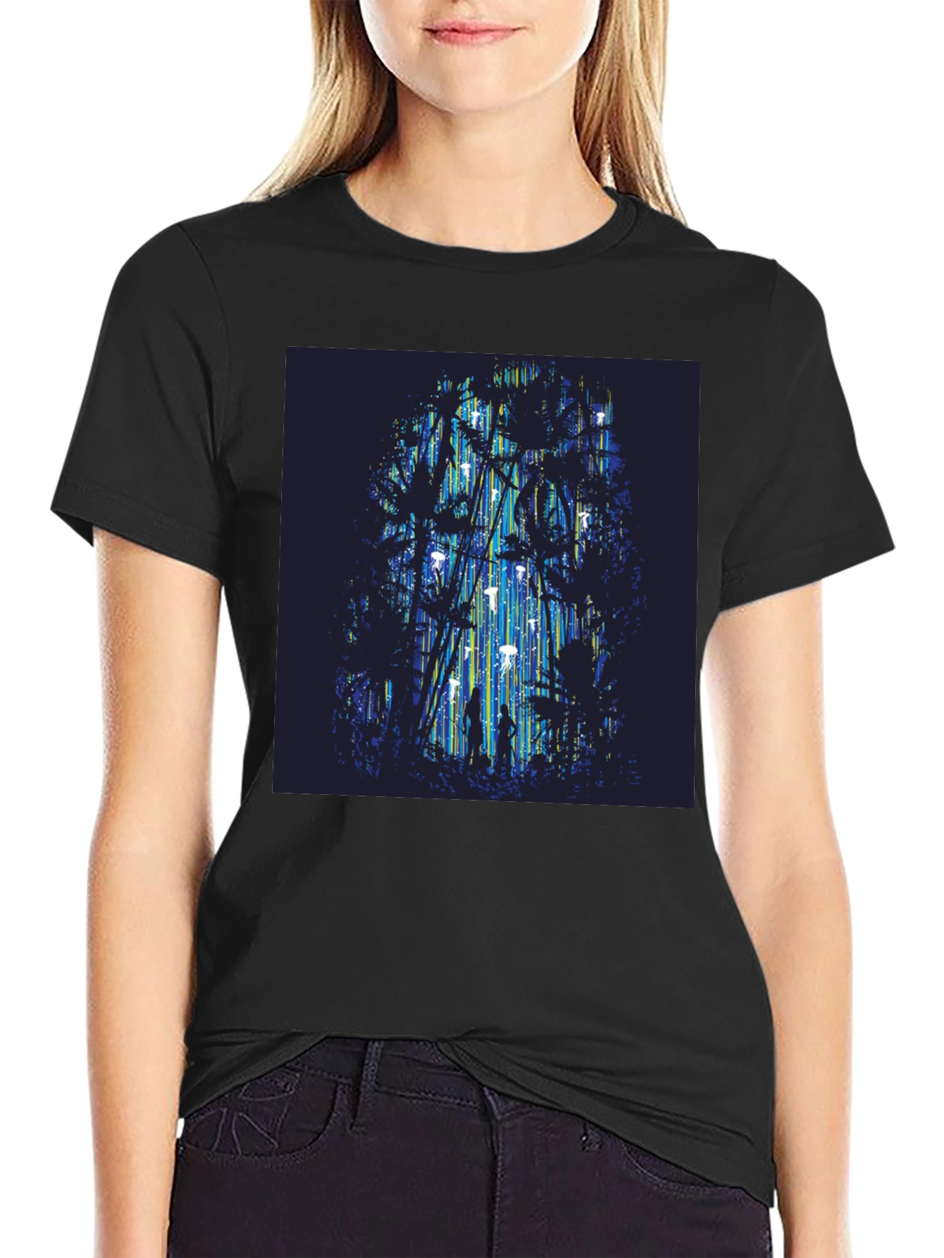 Abstract Forest Graphic Tee - Stylish Black T-Shirt