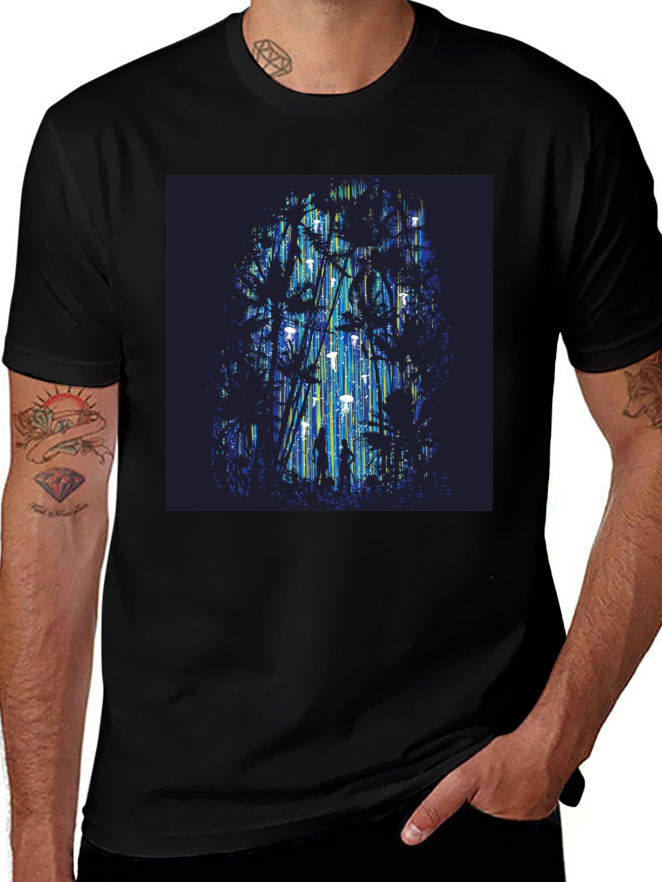 Abstract Forest Graphic Tee - Stylish Black T-Shirt