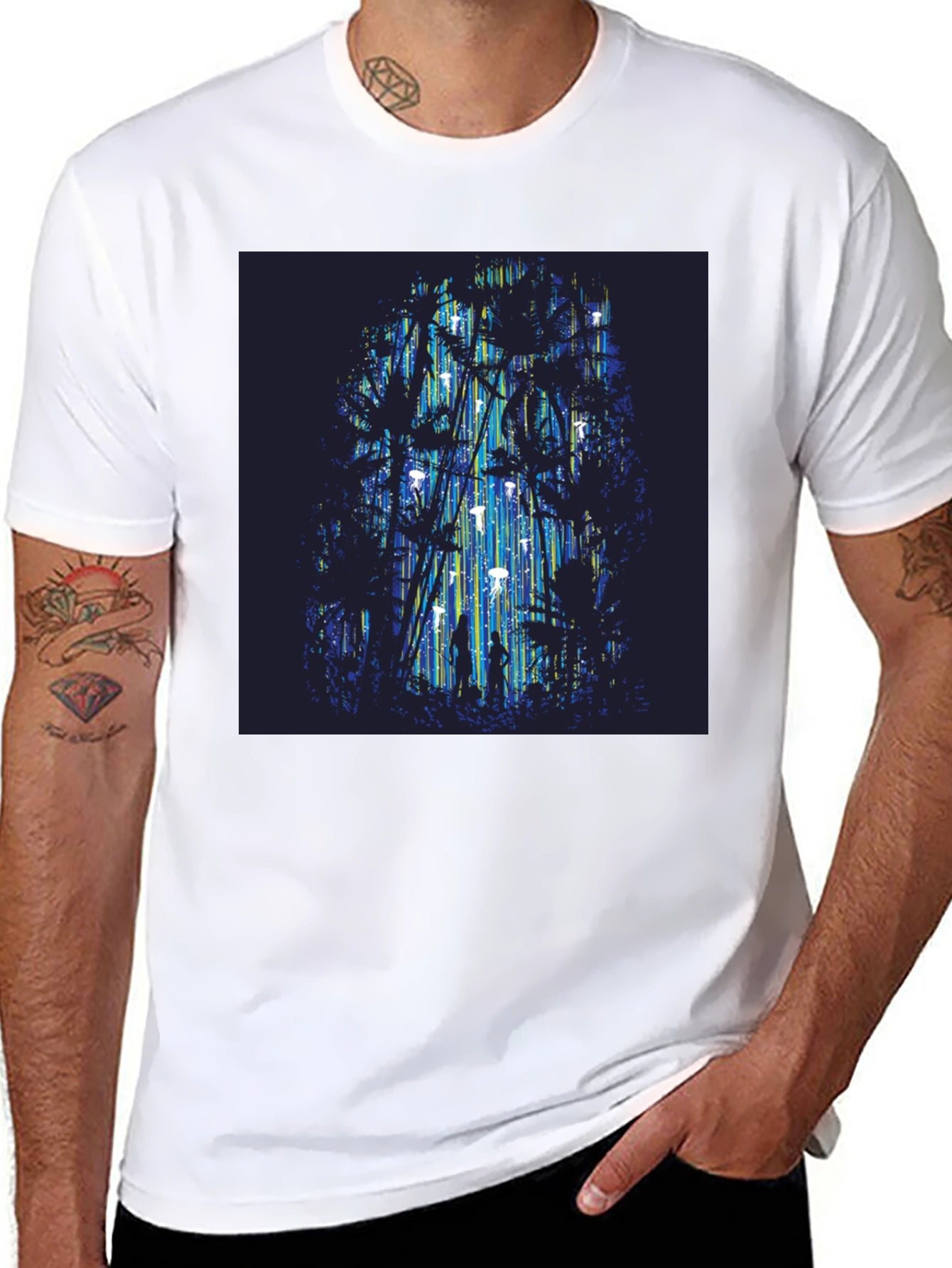 Abstract Forest Graphic Tee - Stylish Black T-Shirt