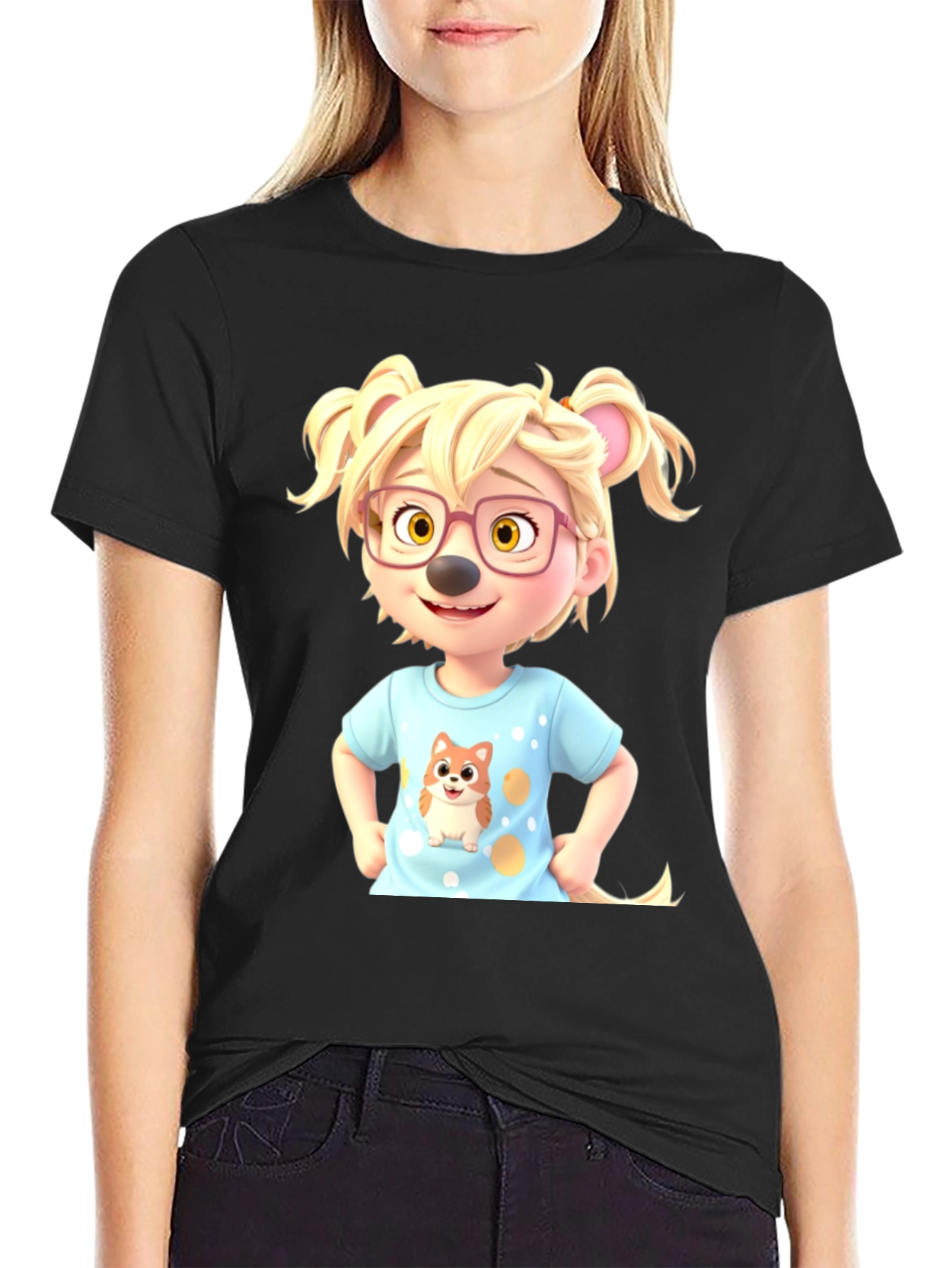 Cartoon Character Tee - Cute & Stylish Black T-Shirt