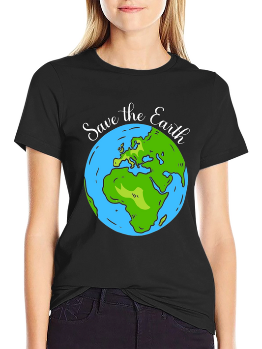 Save the Earth Graphic Print Black T-Shirt