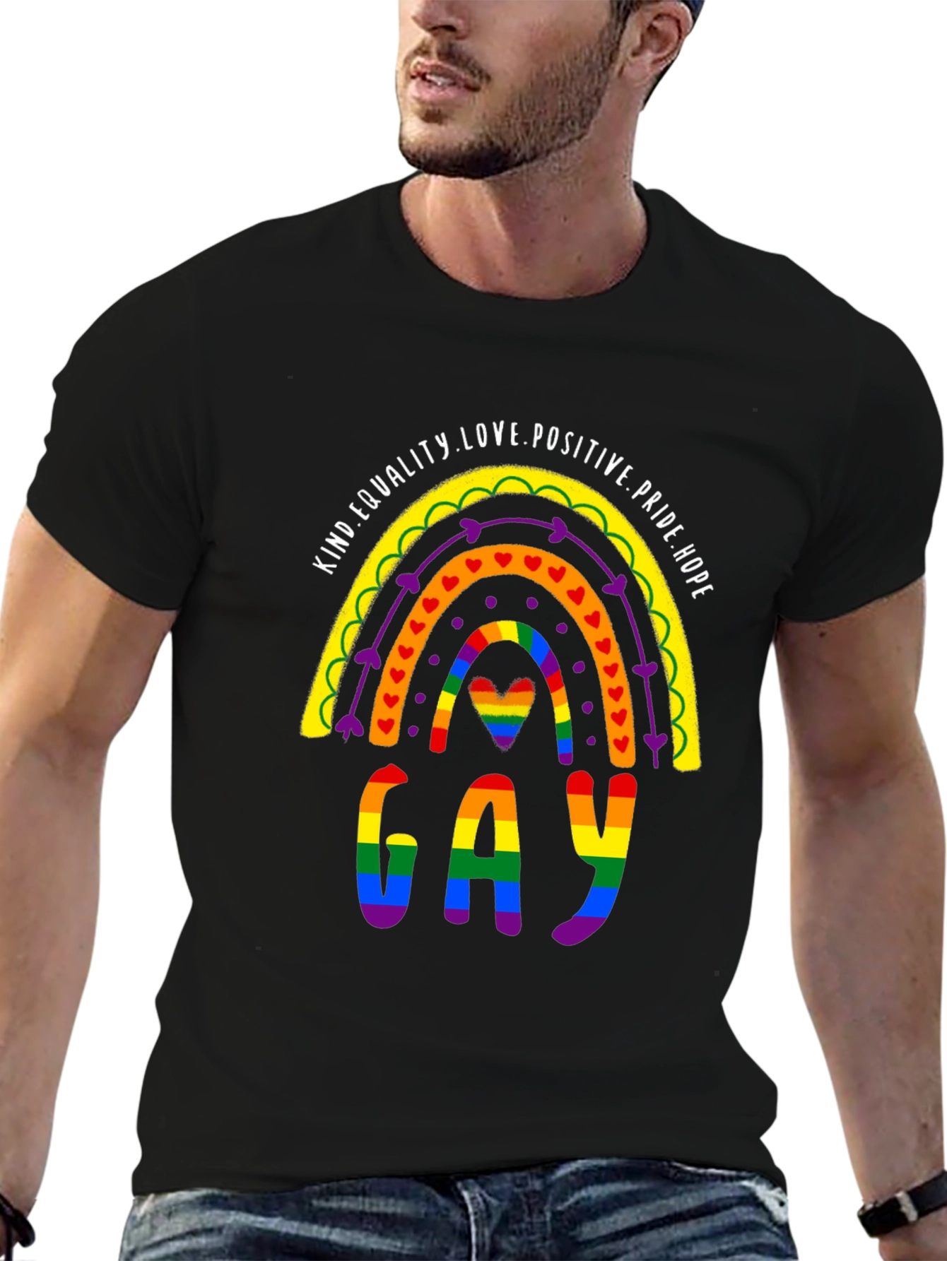 Pride Rainbow Gay T-Shirt Equality Love Positive Hope