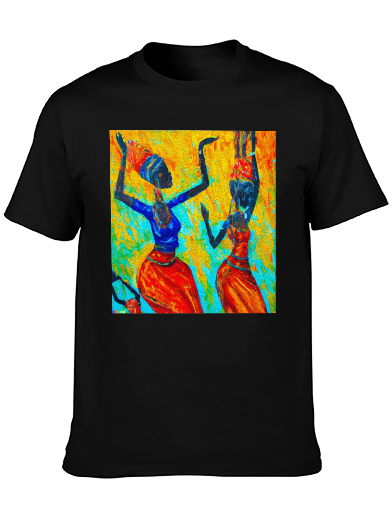 Abstract African Dance Print Black T-Shirt