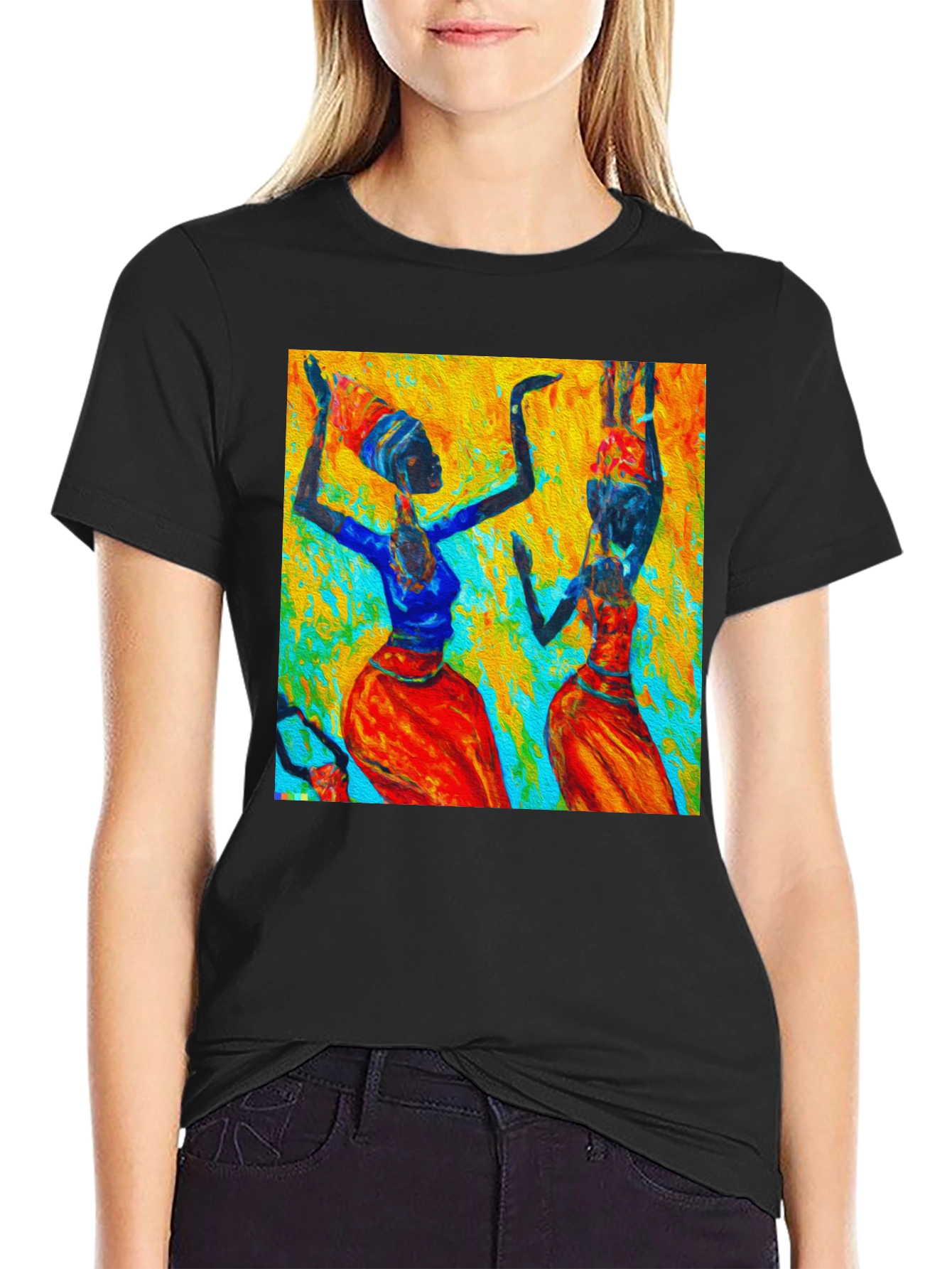 Abstract African Dance Print Black T-Shirt