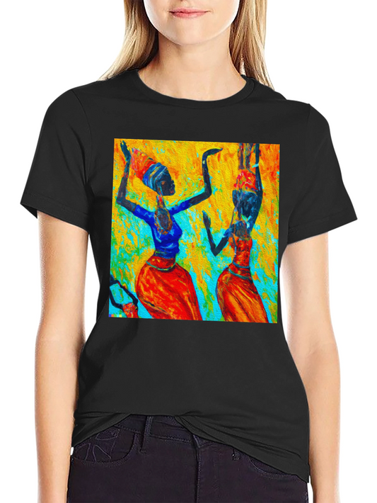 Abstract African Dance Print Black T-Shirt