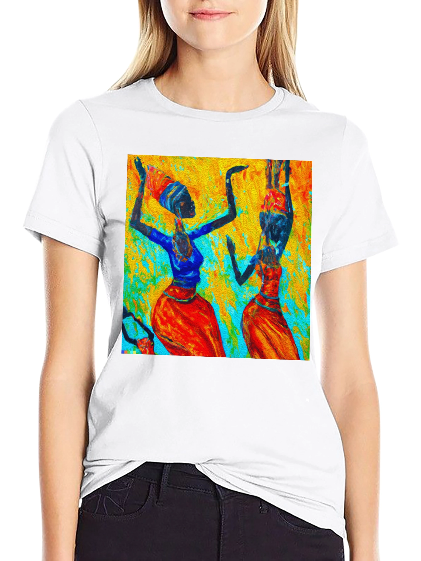 Abstract African Dance Print Black T-Shirt
