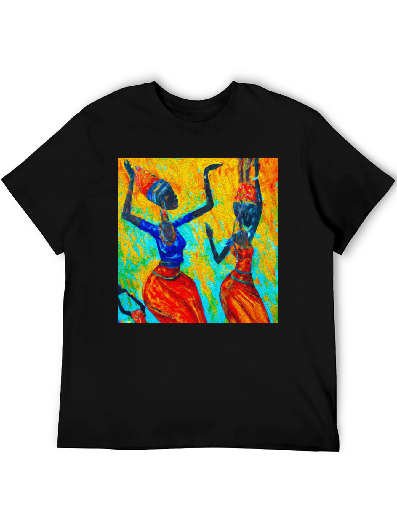 Abstract African Dance Print Black T-Shirt