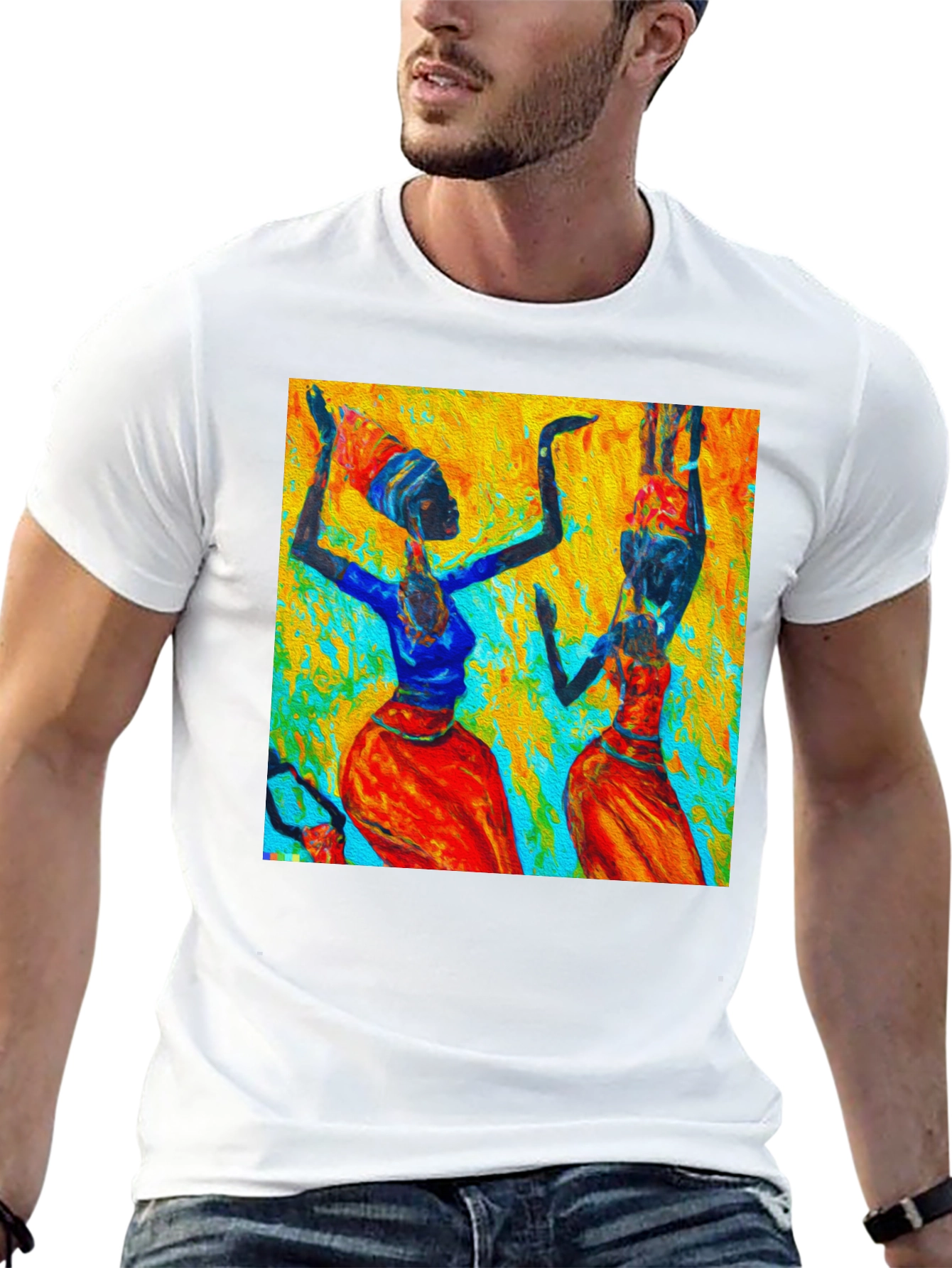 Abstract African Dance Print Black T-Shirt