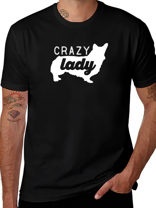 Crazy Corgi Lady Black T-Shirt