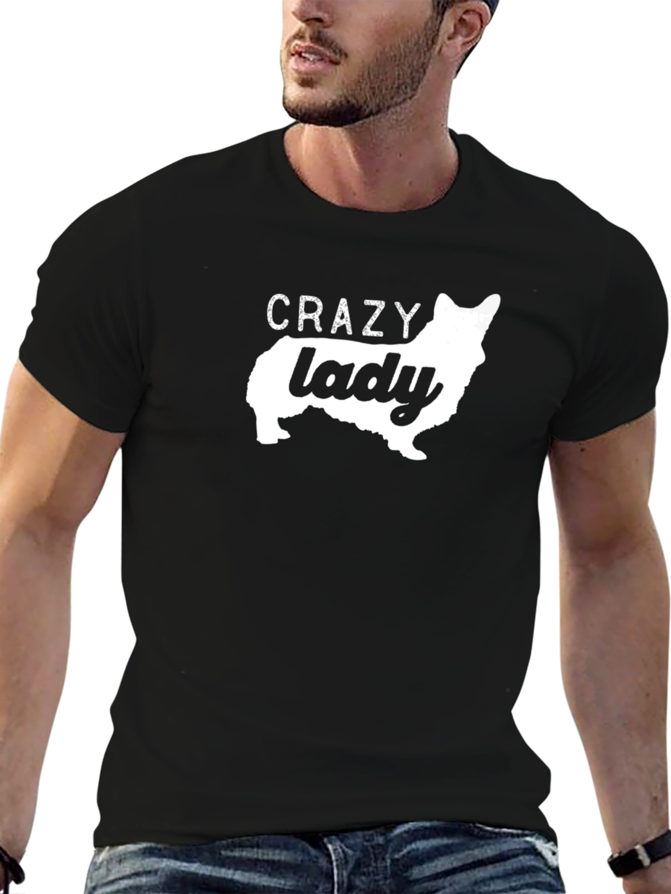 Crazy Corgi Lady Black T-Shirt