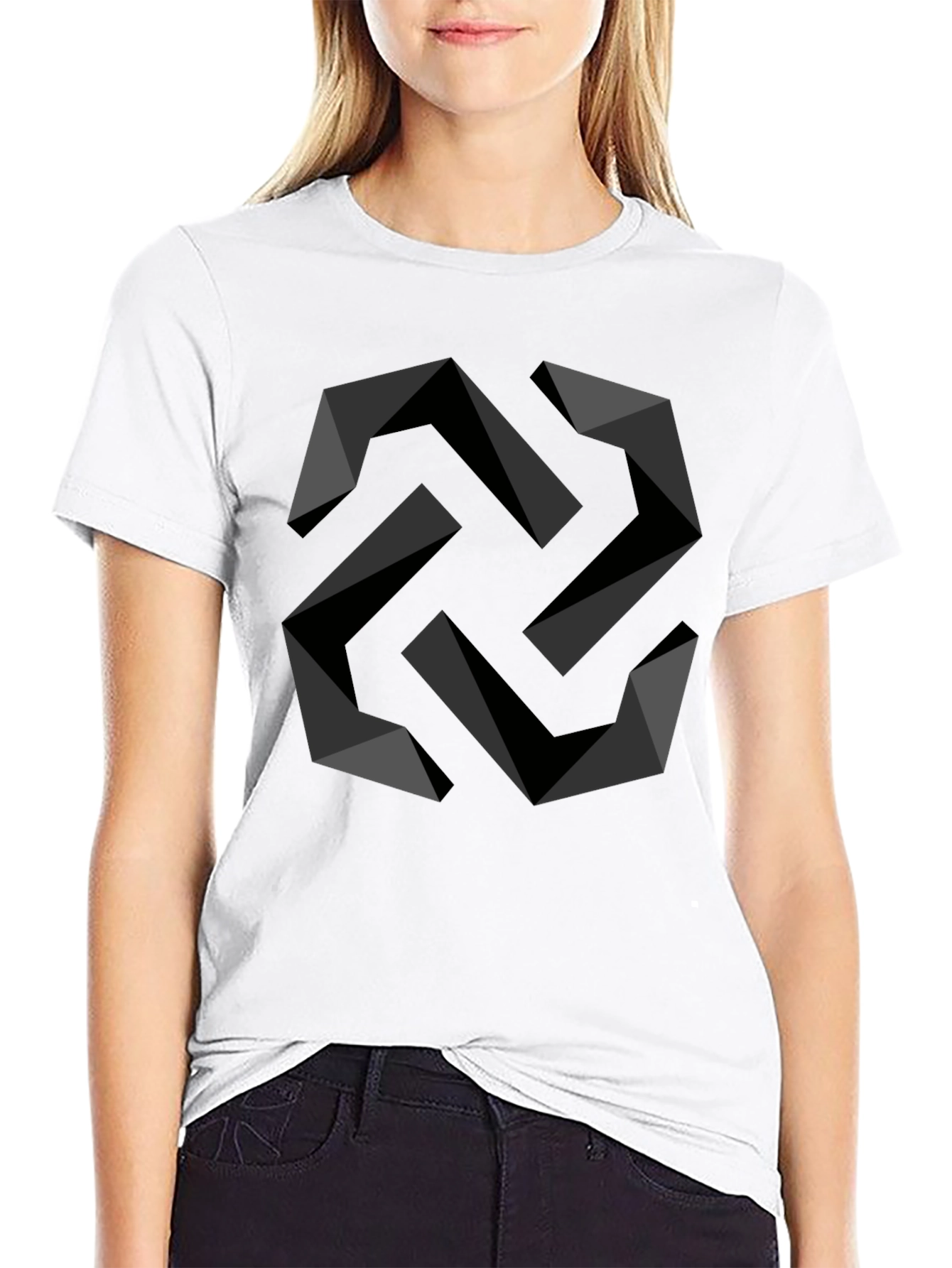 Geometric Swirl Black T-Shirt - Modern Design