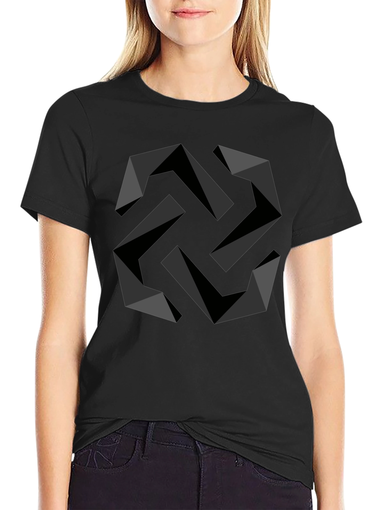 Geometric Swirl Black T-Shirt - Modern Design