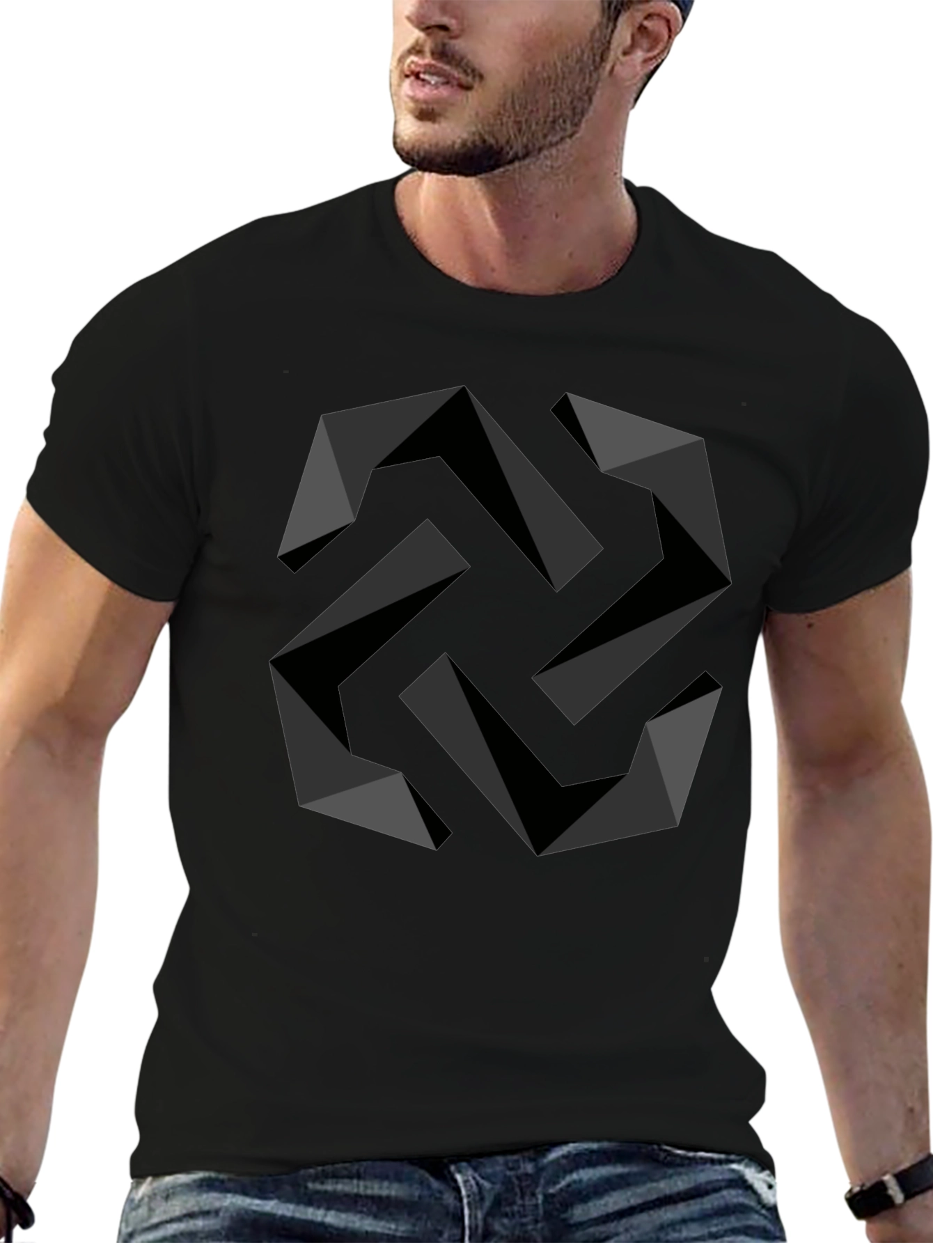 Geometric Swirl Black T-Shirt - Modern Design