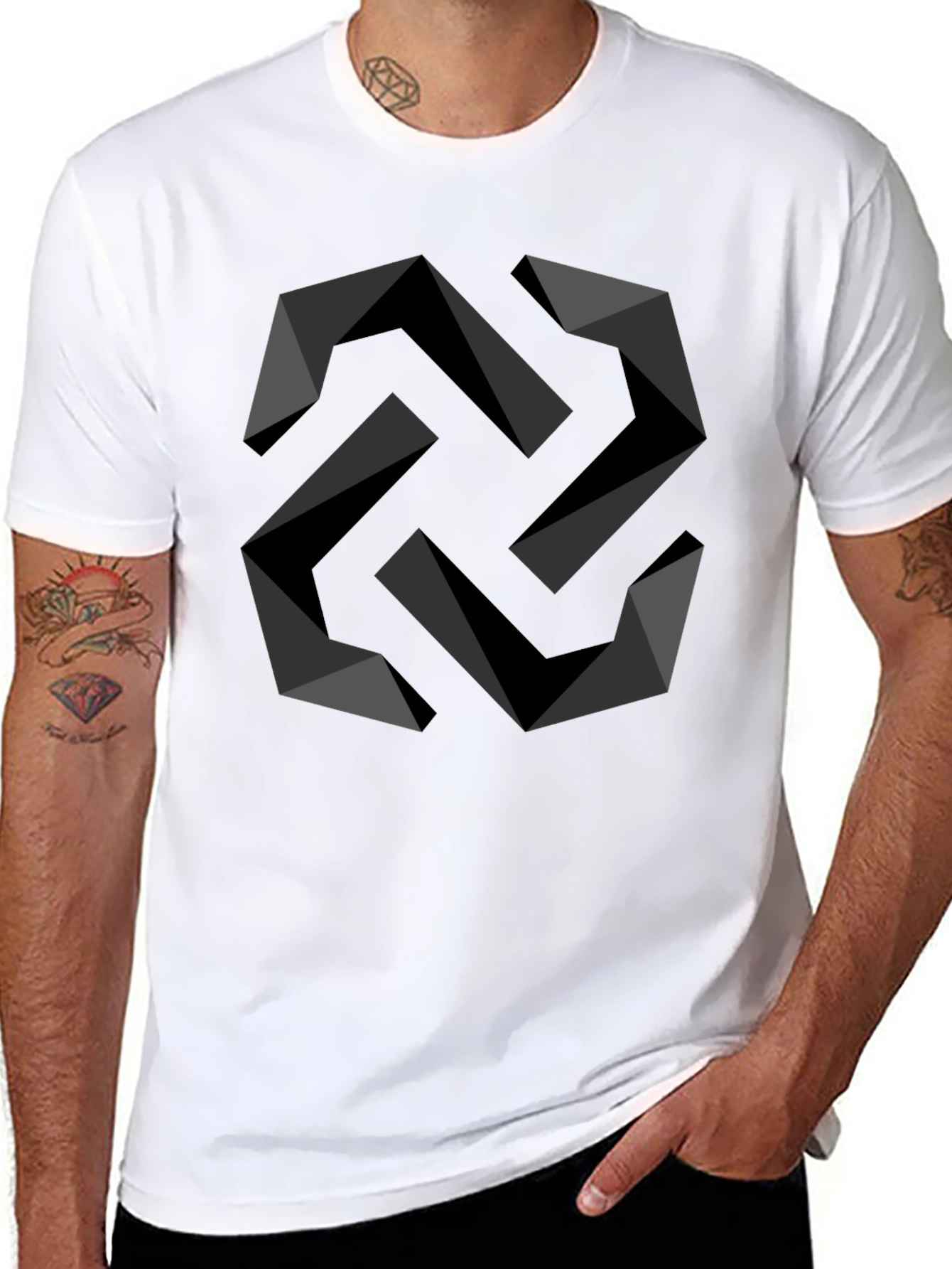 Geometric Swirl Black T-Shirt - Modern Design