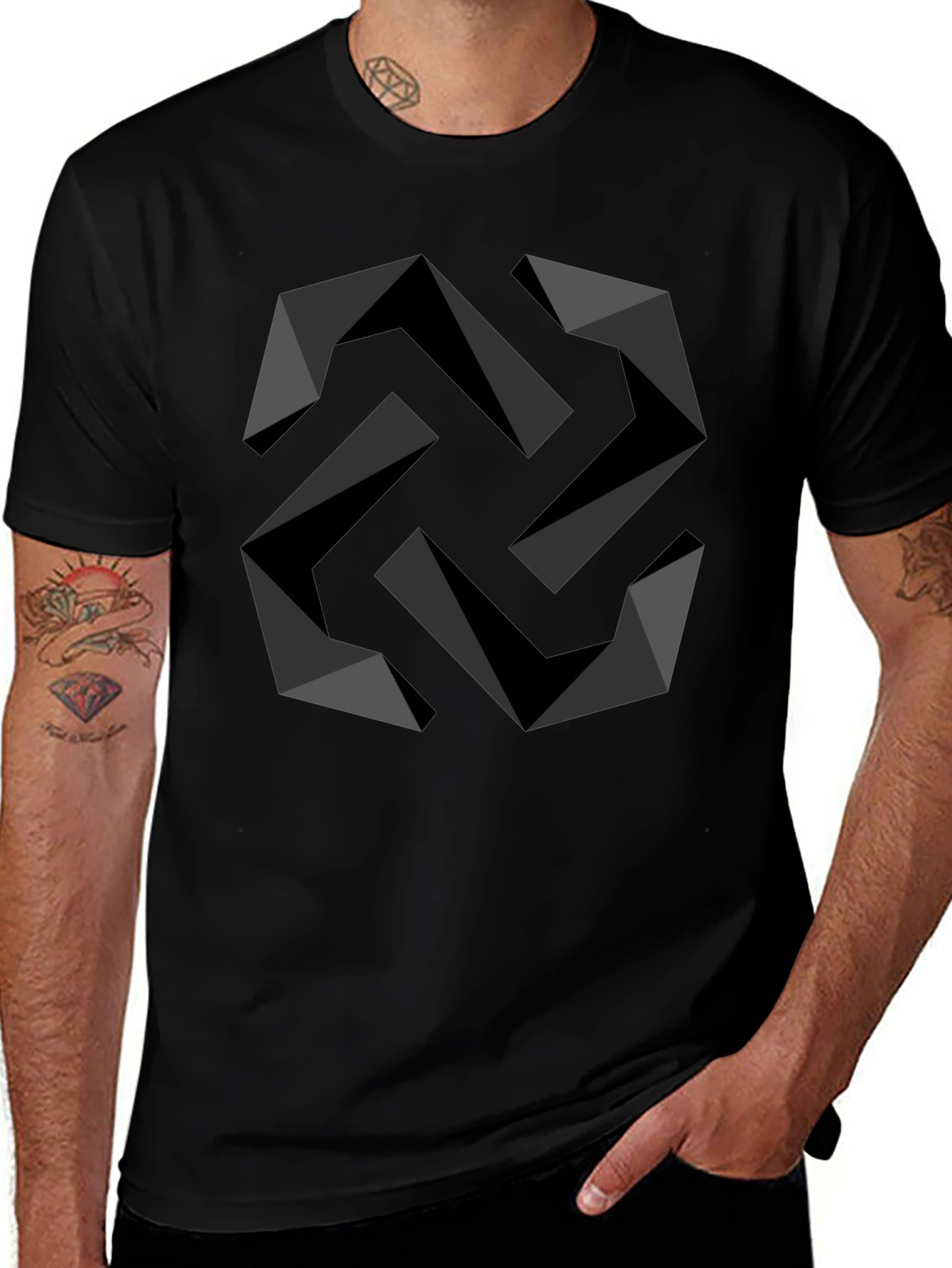 Geometric Swirl Black T-Shirt - Modern Design
