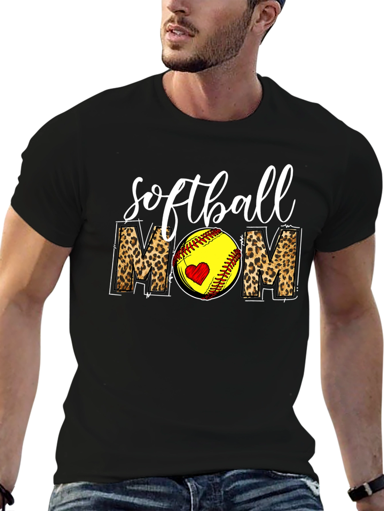 Softball Mom Leopard Print Graphic T-Shirt