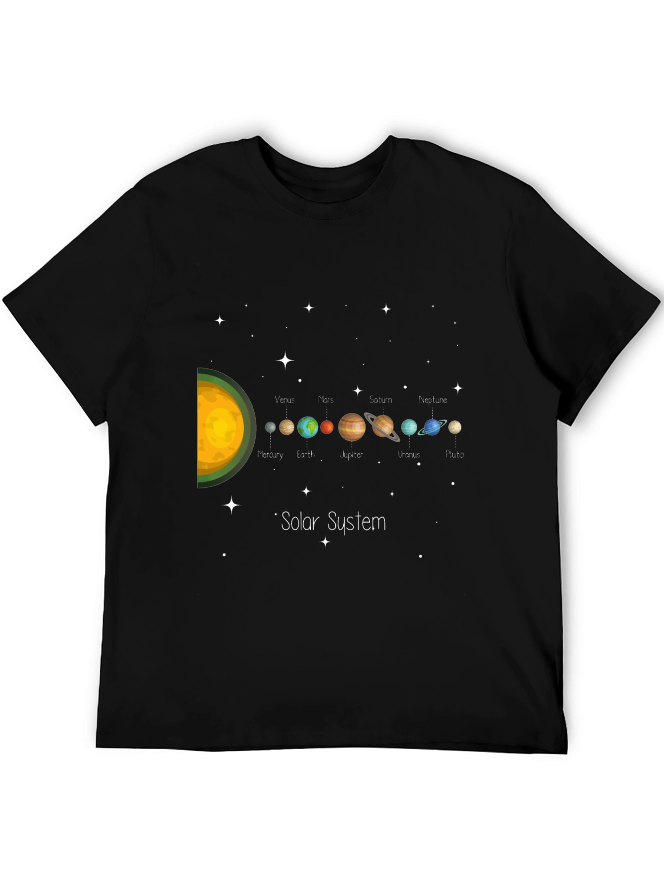 Solar System Planets Graphic Black T-Shirt