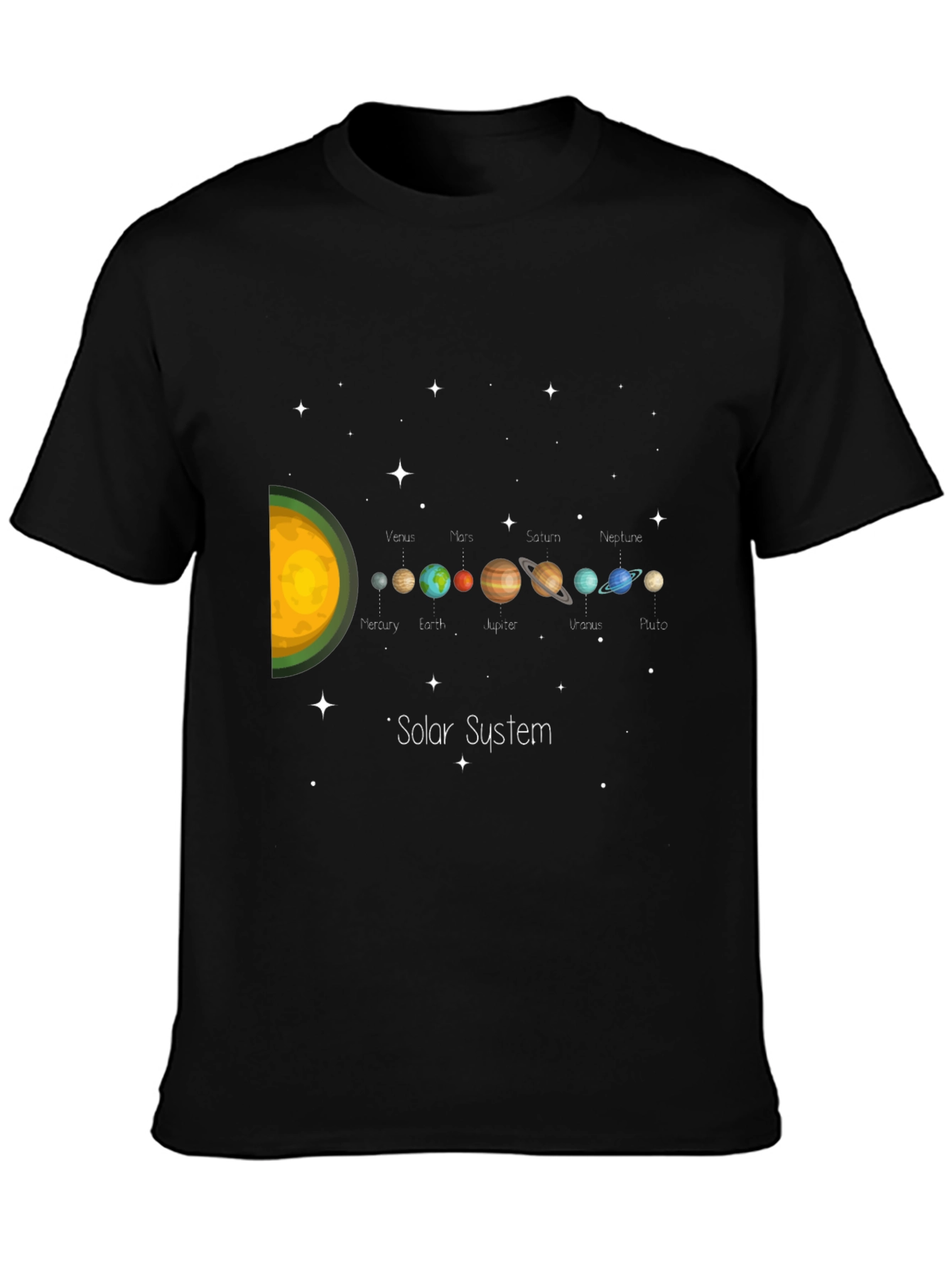 Solar System Planets Graphic Black T-Shirt