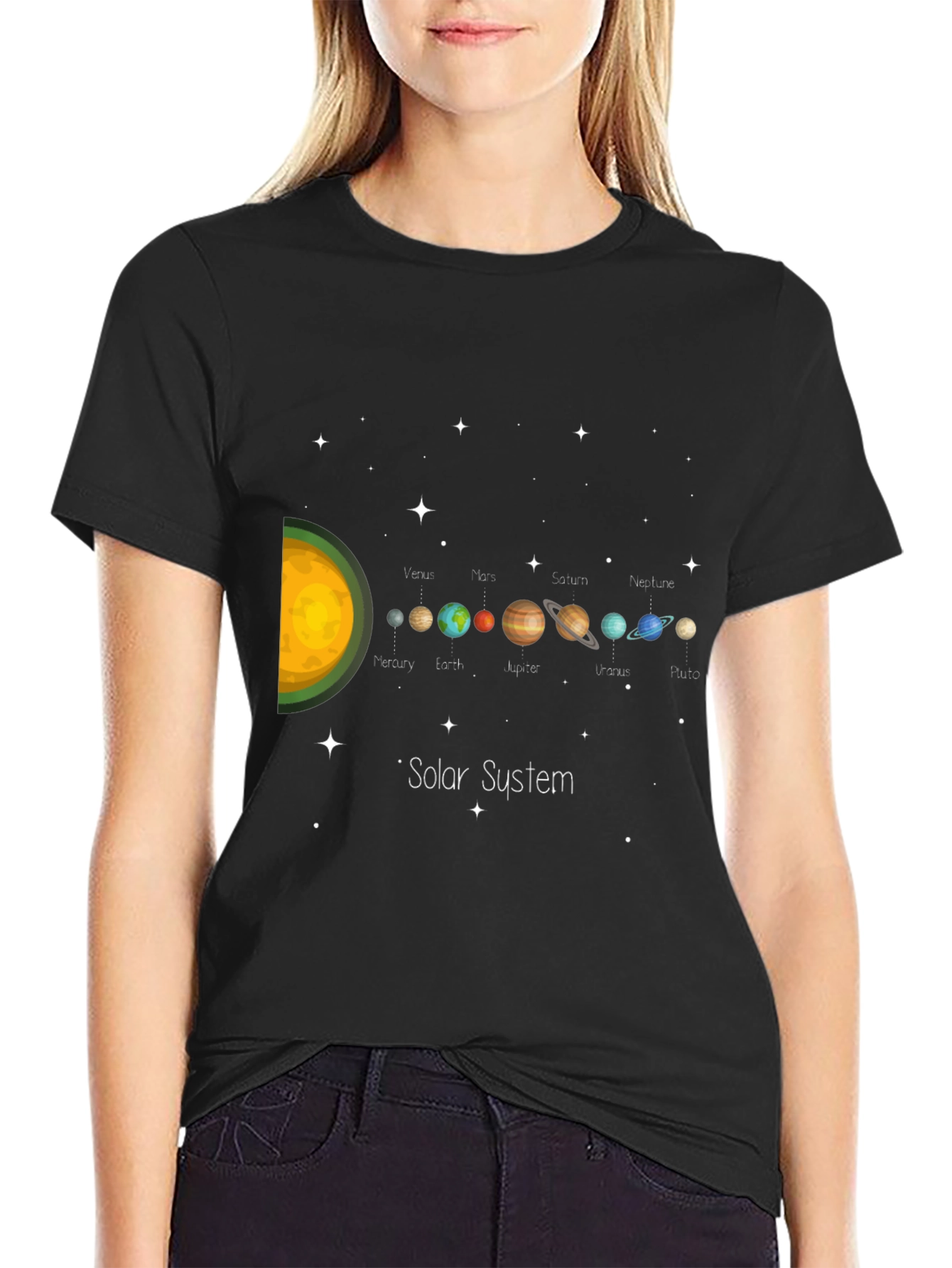 Solar System Planets Graphic Black T-Shirt