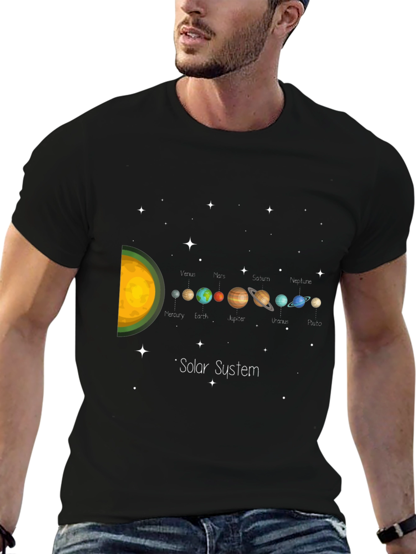 Solar System Planets Graphic Black T-Shirt