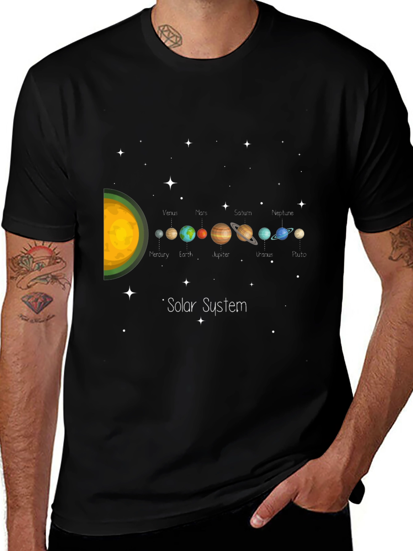 Solar System Planets Graphic Black T-Shirt