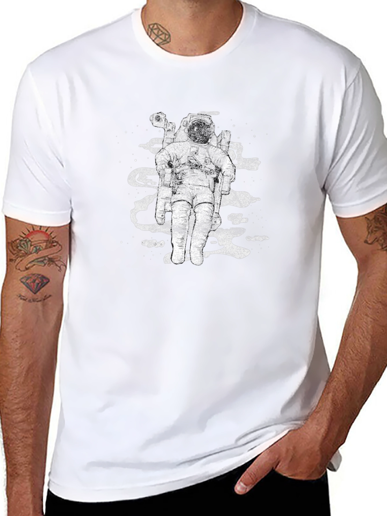 Astronaut Space Art Black T-Shirt