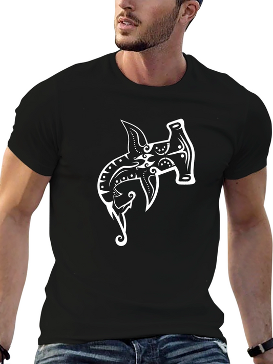 Black T-Shirt with Viking Hammer Design