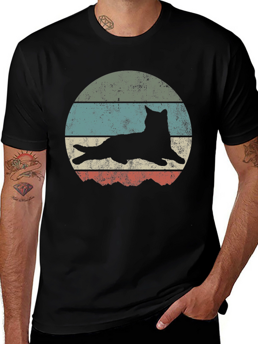 Vintage Cat Silhouette Graphic T-Shirt
