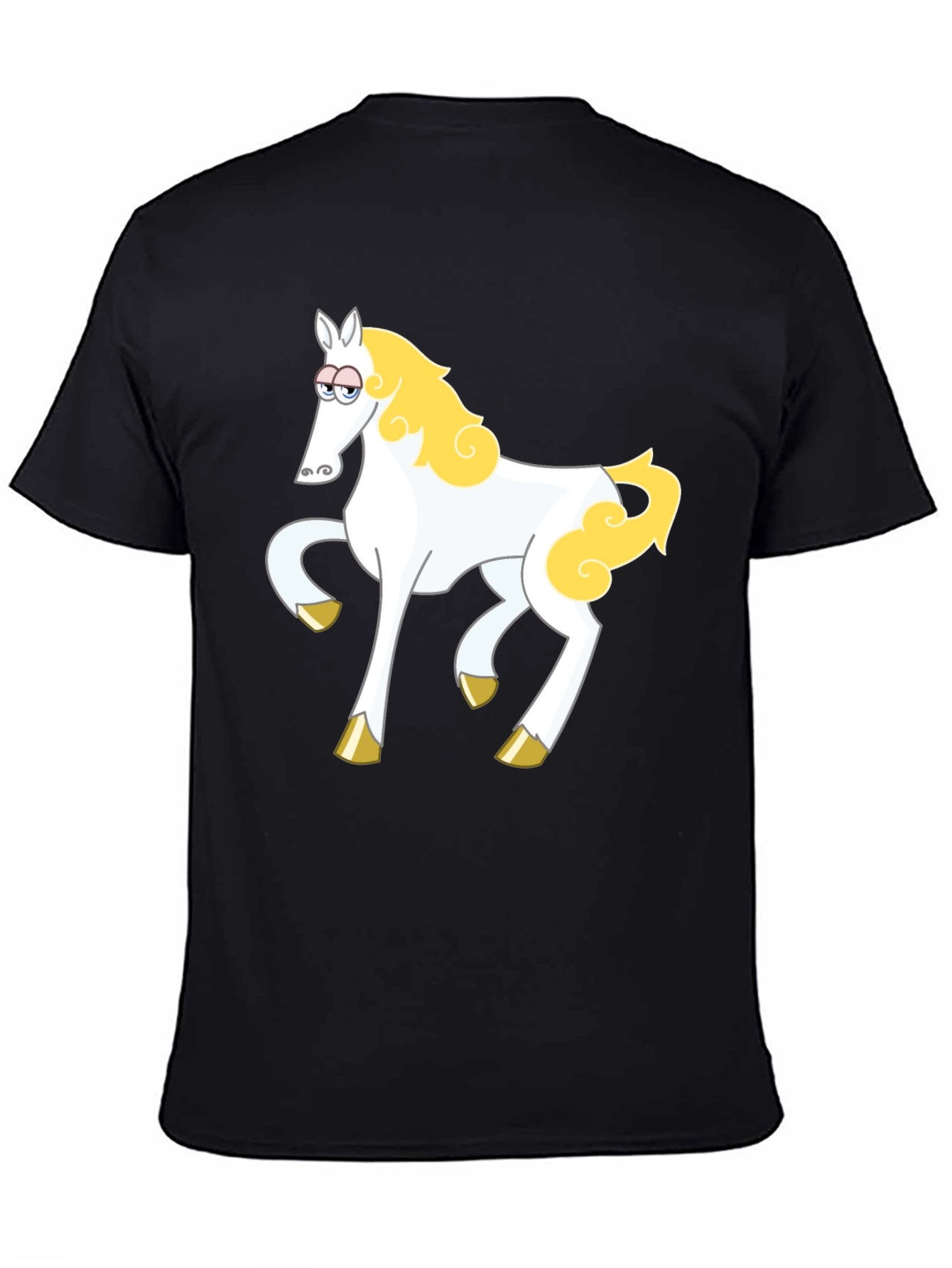 Cartoon Horse Graphic Tee - Black