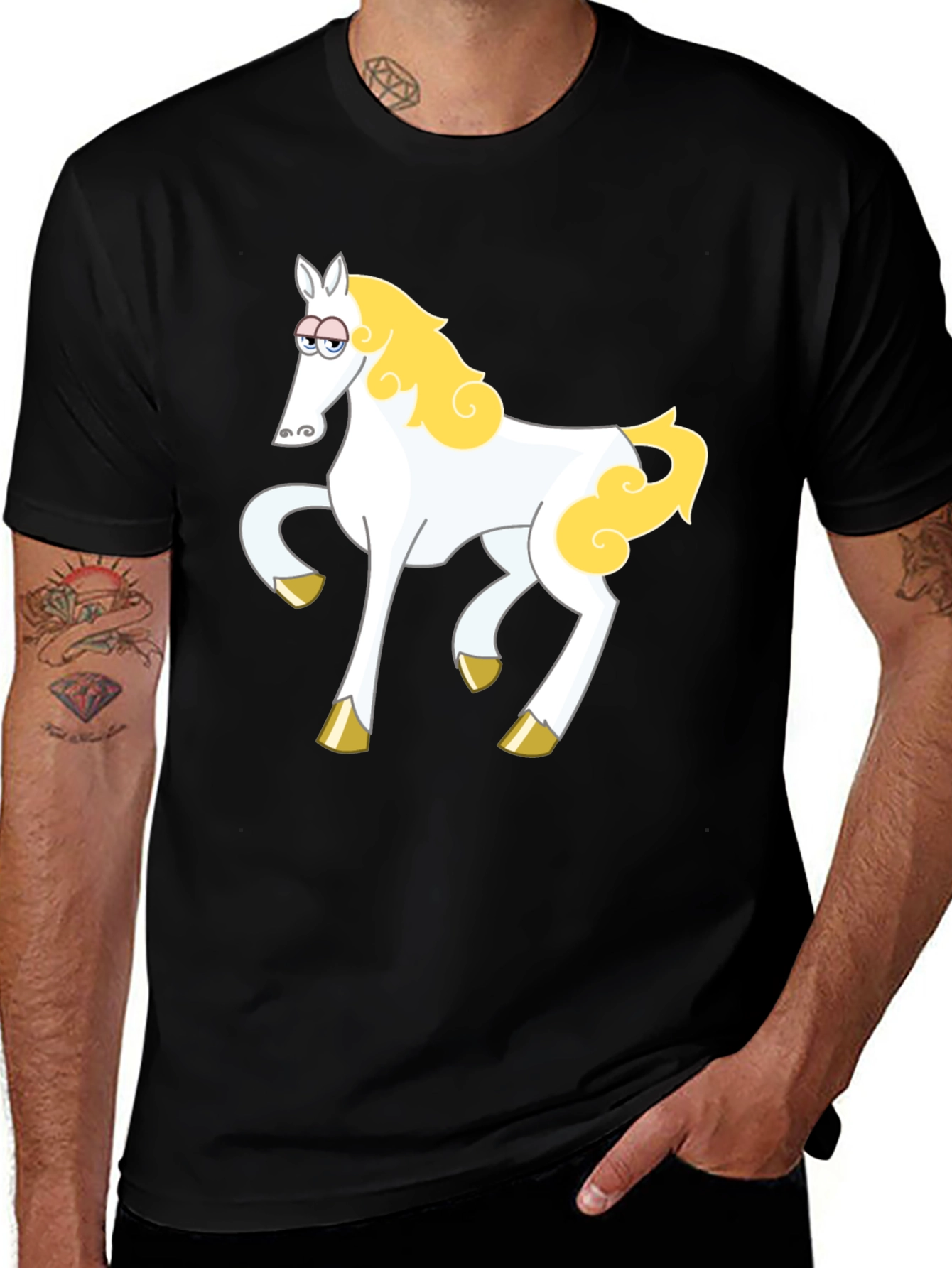 Cartoon Horse Graphic Tee - Black