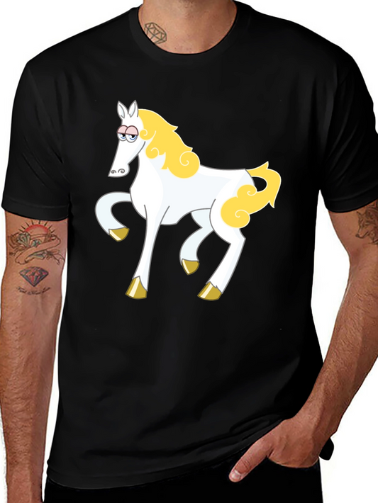 Cartoon Horse Graphic Tee - Black