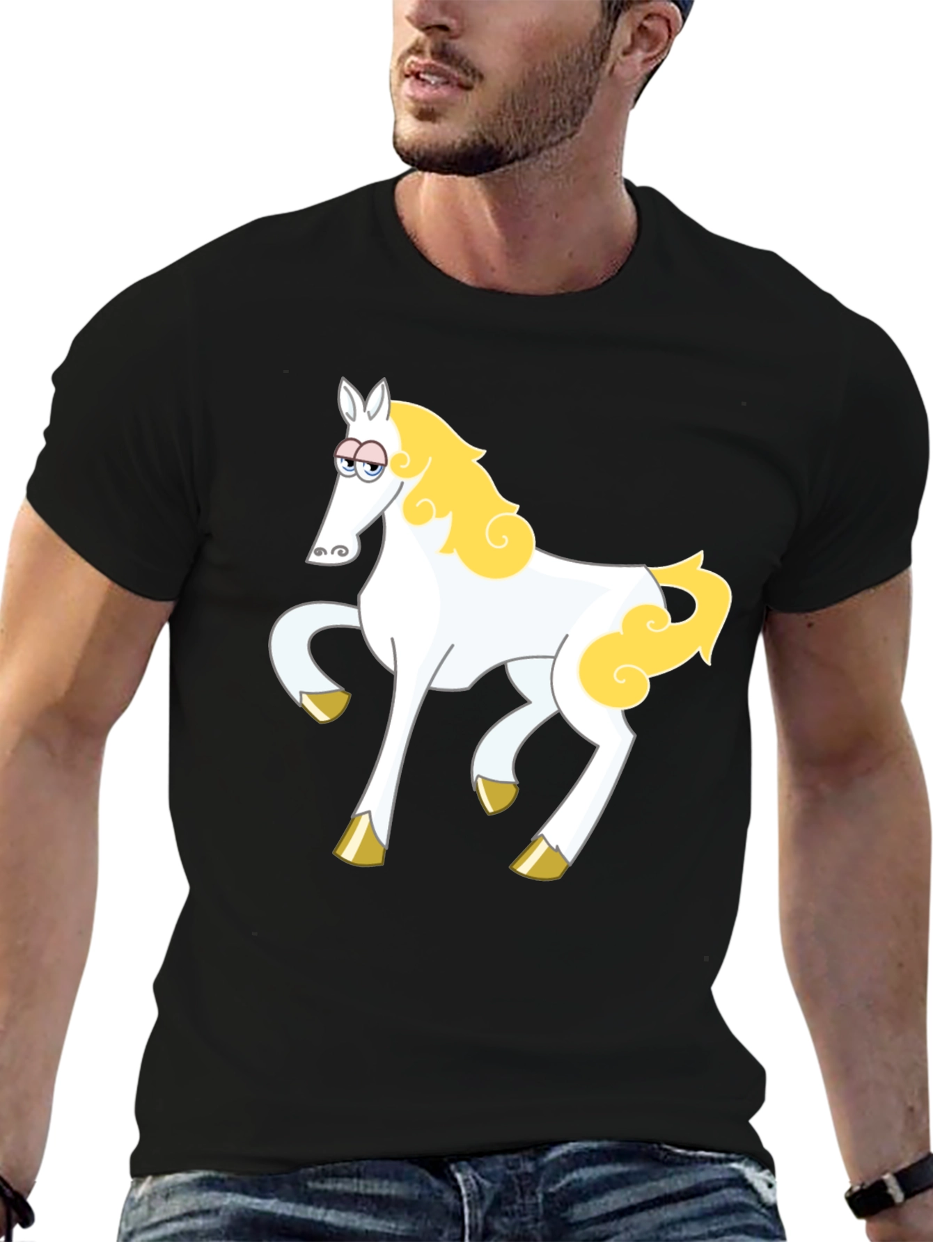 Cartoon Horse Graphic Tee - Black