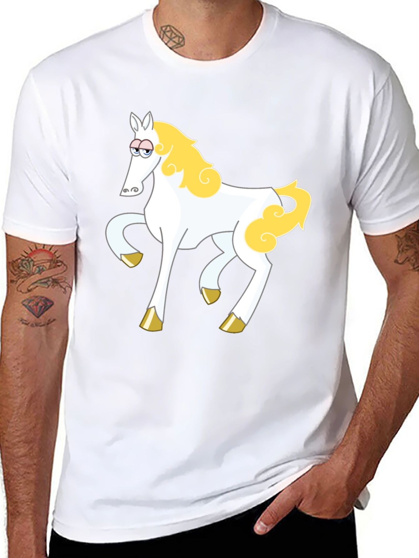 Cartoon Horse Graphic Tee - Black