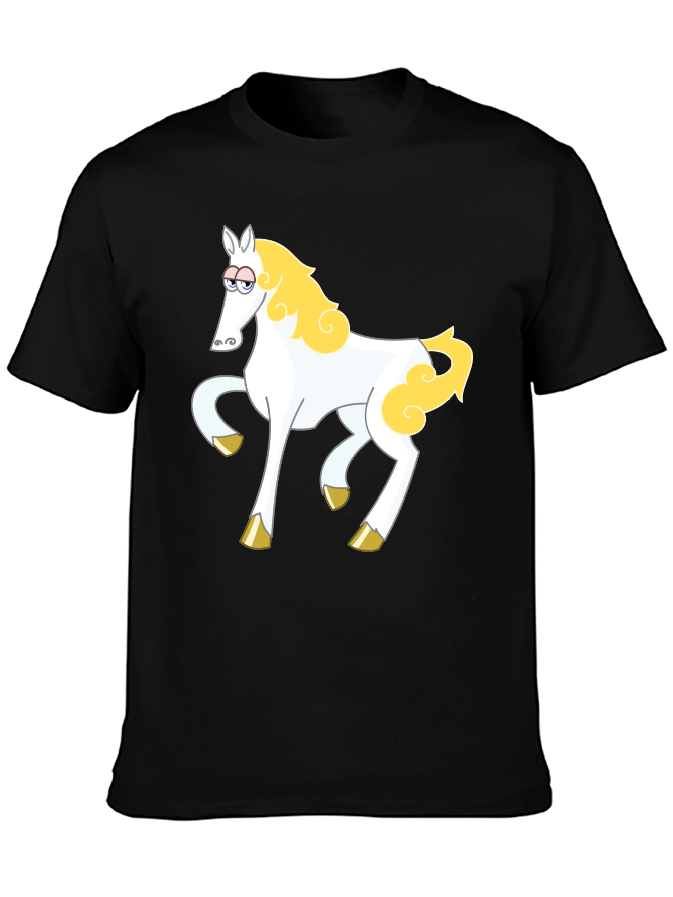 Cartoon Horse Graphic Tee - Black