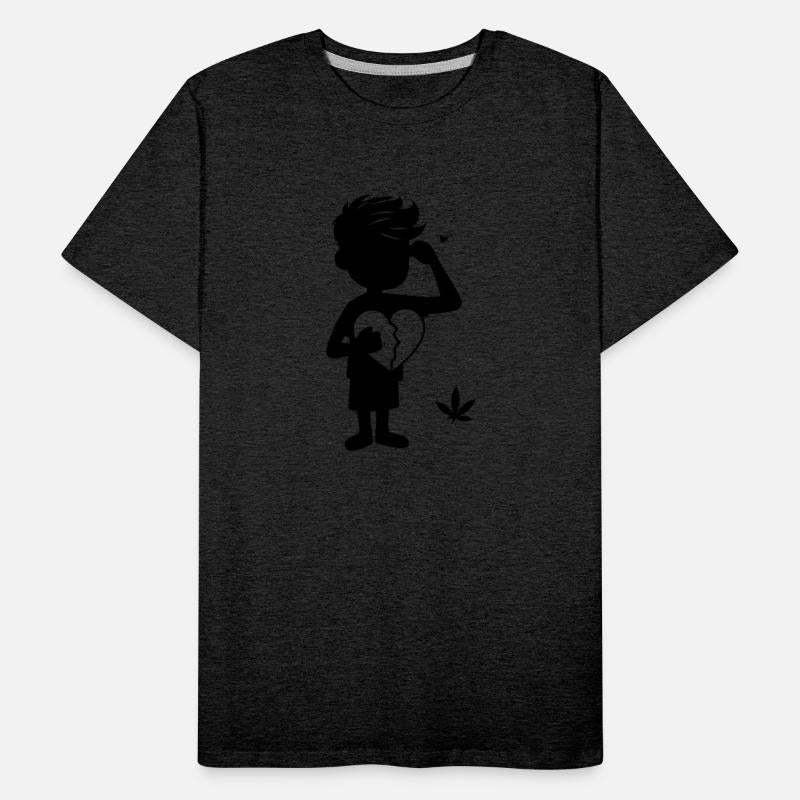 A silhouette of a boy holding a broken heart