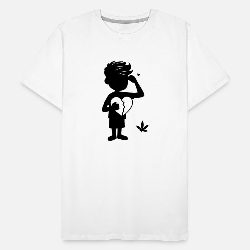 A silhouette of a boy holding a broken heart