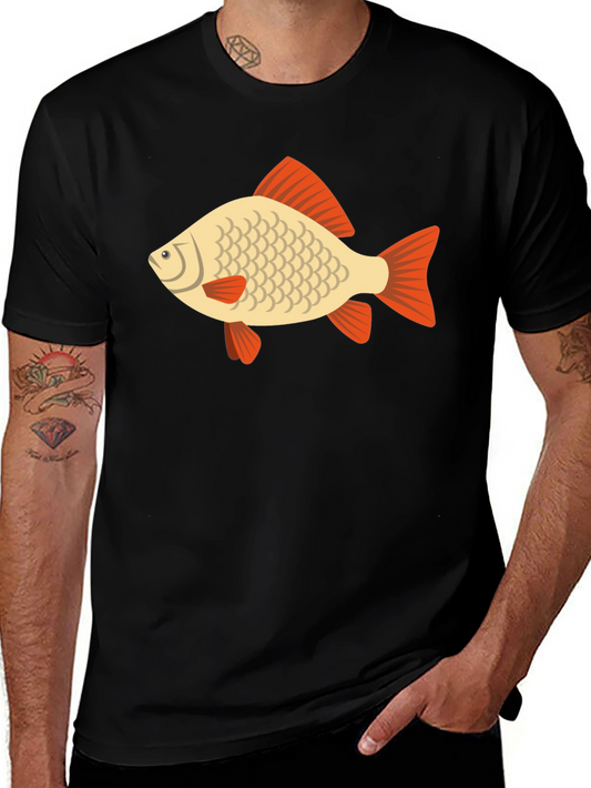 Fish Graphic Tee - Black Cotton Casual T-Shirt