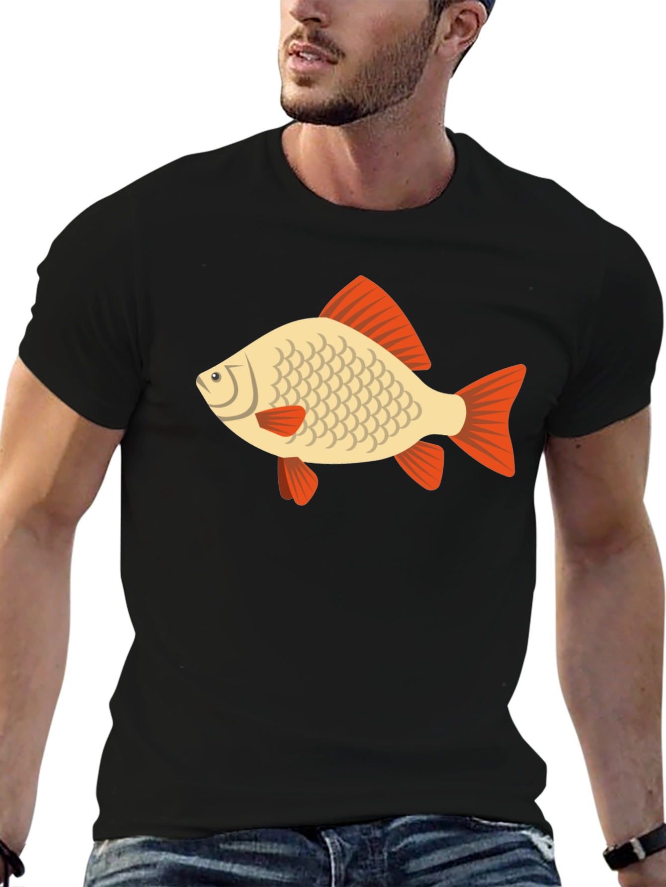 Fish Graphic Tee - Black Cotton Casual T-Shirt