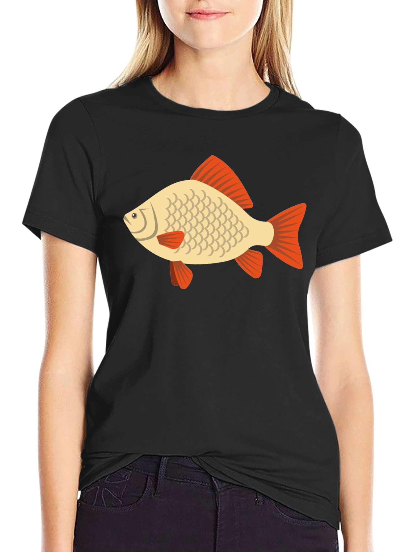Fish Graphic Tee - Black Cotton Casual T-Shirt
