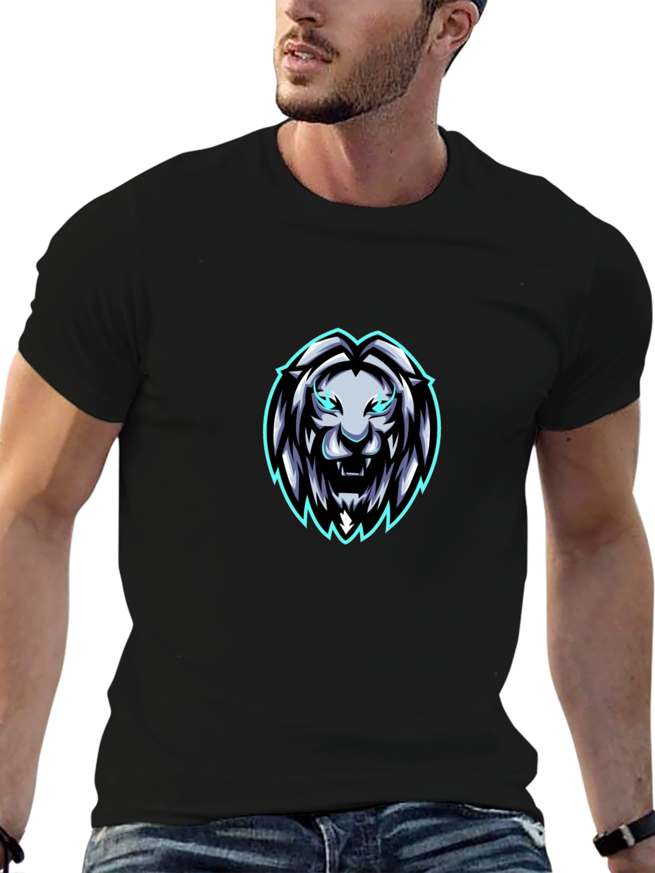 Mens Black Lion Graphic T-Shirt