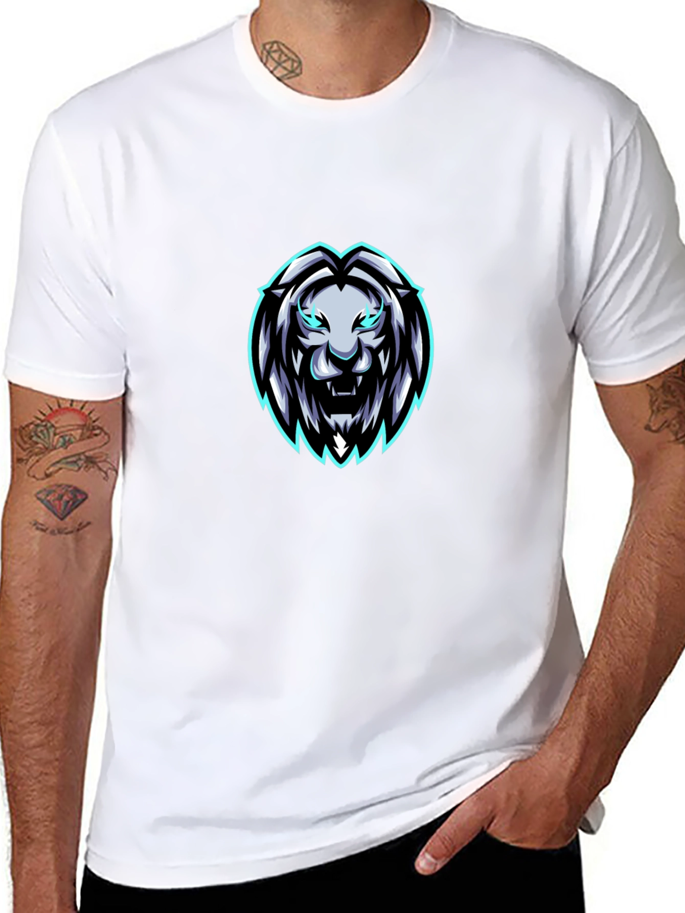 Mens Black Lion Graphic T-Shirt