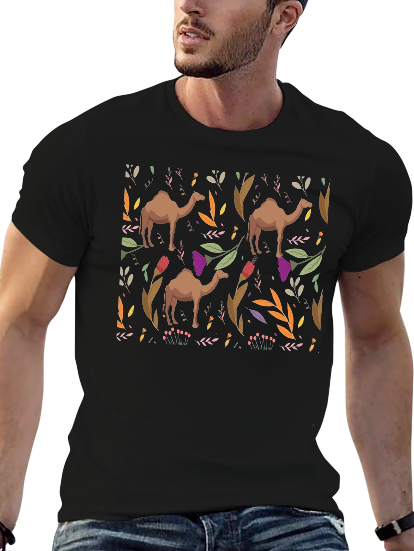 Camel Pattern Black T-Shirt