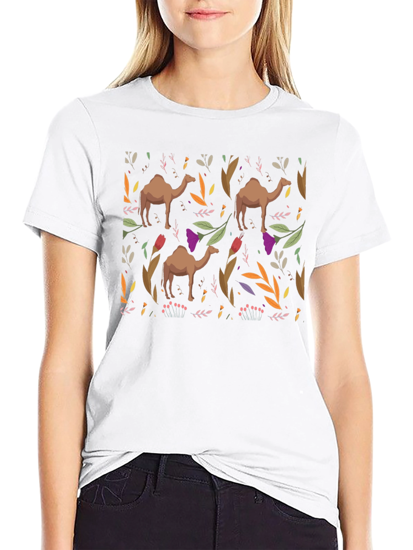 Camel Pattern Black T-Shirt