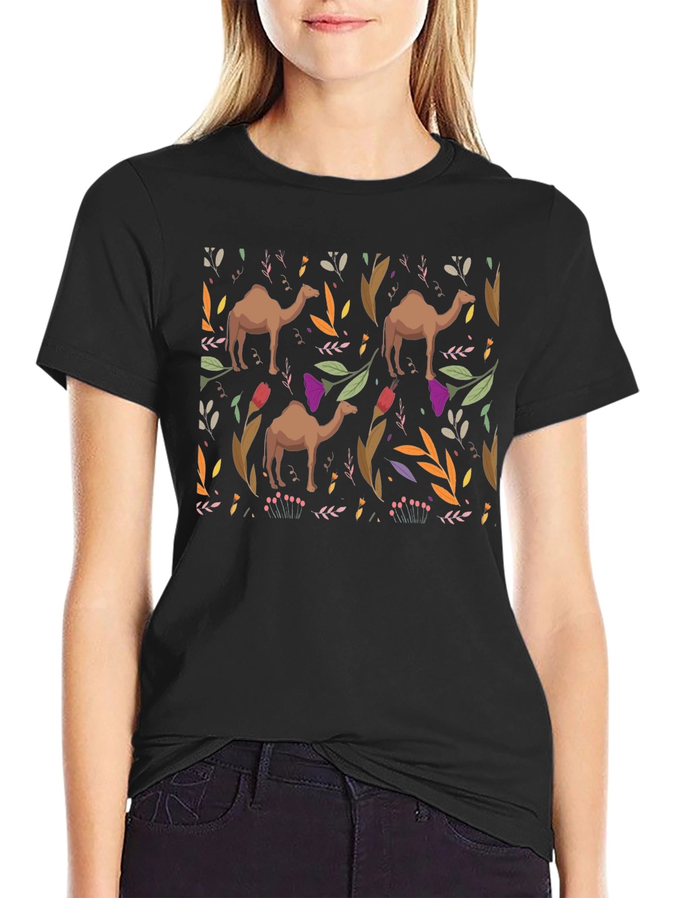 Camel Pattern Black T-Shirt